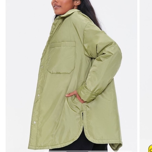 Forever 21 Lightweight Winter Jacket Dolphin Hem Pockets Green Size Medium - Picture 3 of 16
